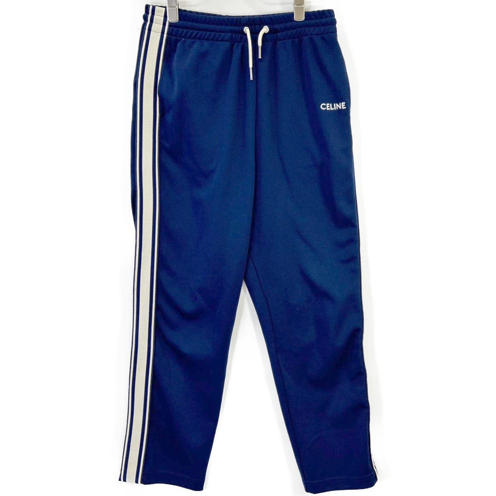 CELINE 2Z1301210 Navy Double-Faced Jersey Logo Pants Bottoms