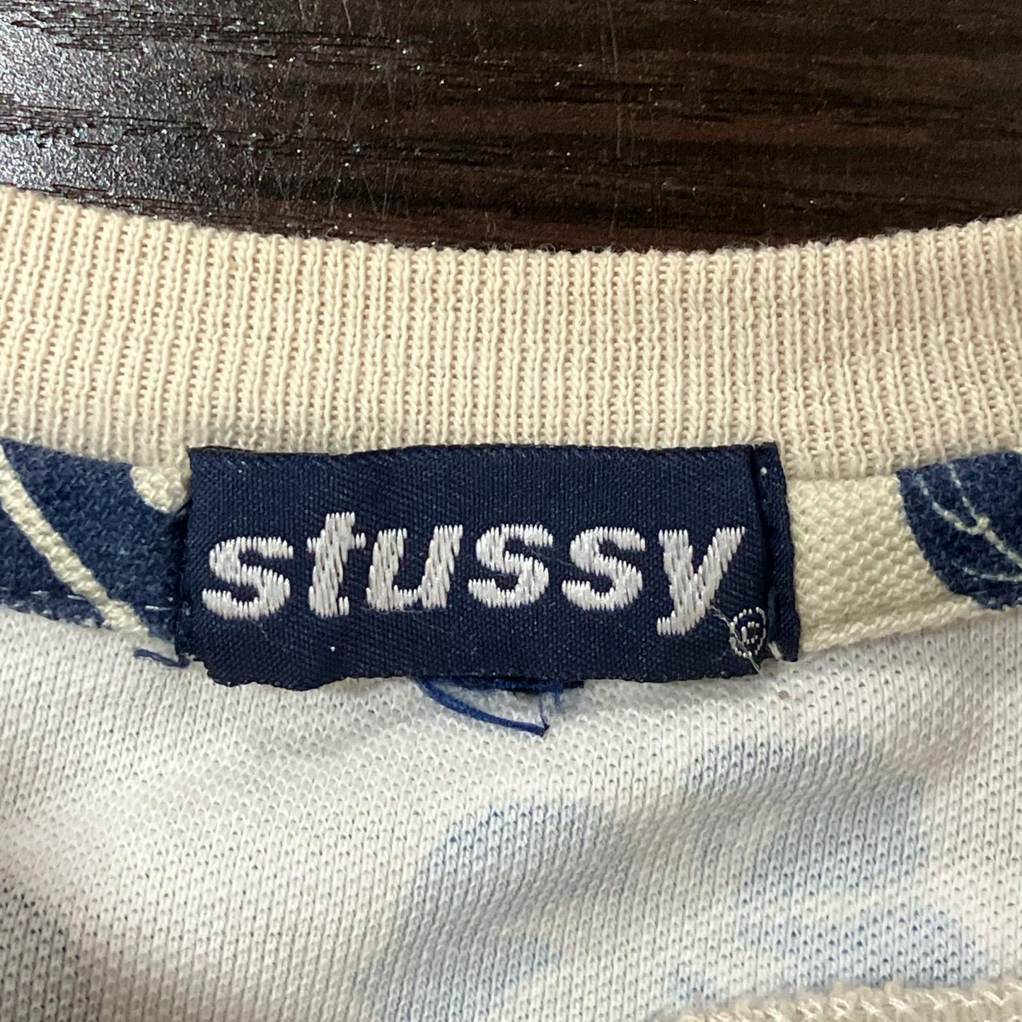 STUSSY ステューシー 90's 紺タグ ブルー×ベージュ ボタニカル ハイビスカス コットン Tシャツ トップス