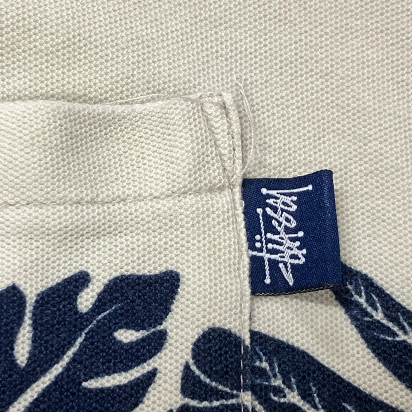 STUSSY ステューシー 90's 紺タグ ブルー×ベージュ ボタニカル ハイビスカス コットン Tシャツ トップス