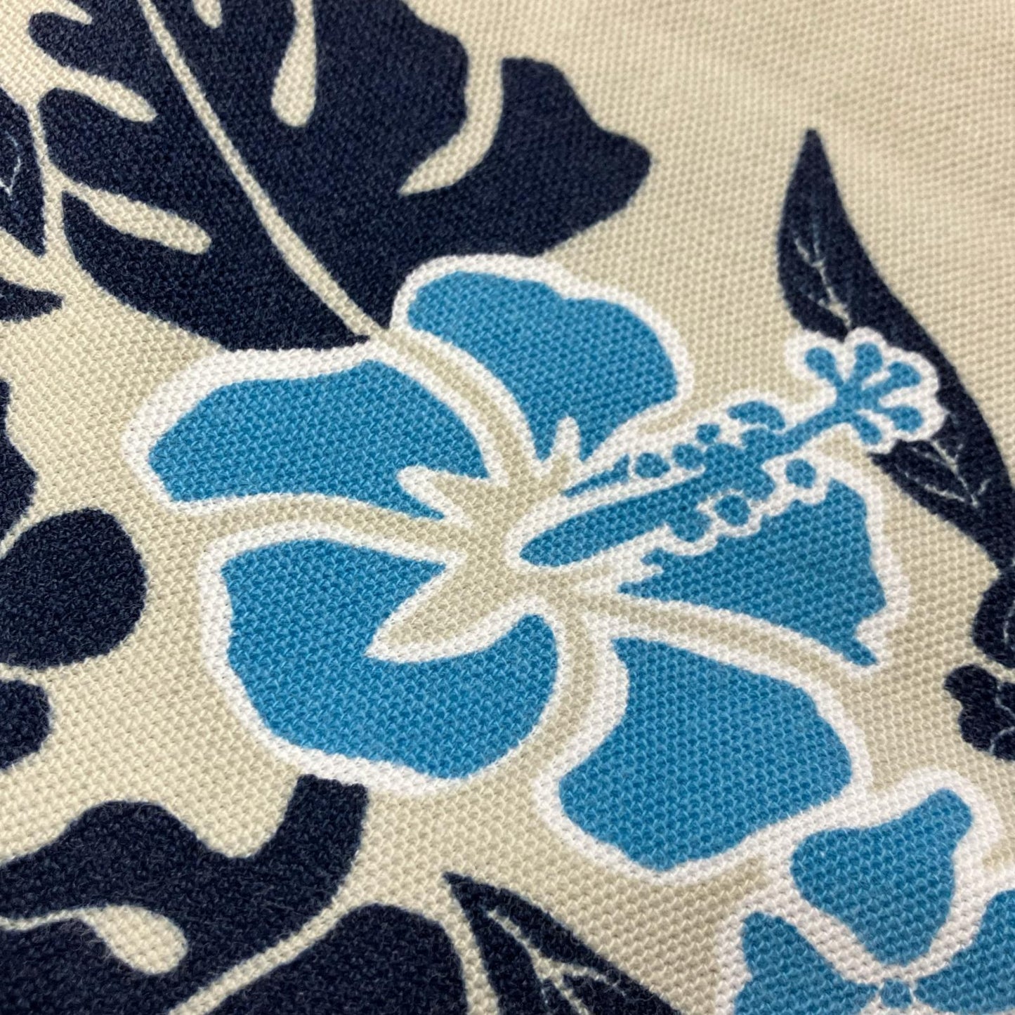 STUSSY ステューシー 90's 紺タグ ブルー×ベージュ ボタニカル ハイビスカス コットン Tシャツ トップス