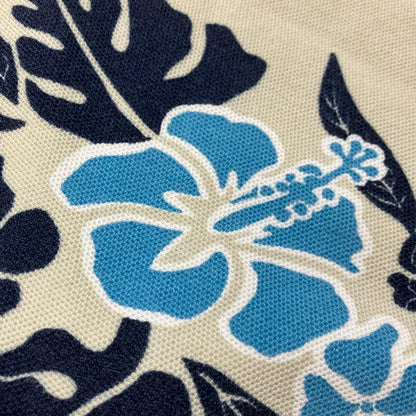STUSSY ステューシー 90's 紺タグ ブルー×ベージュ ボタニカル ハイビスカス コットン Tシャツ トップス