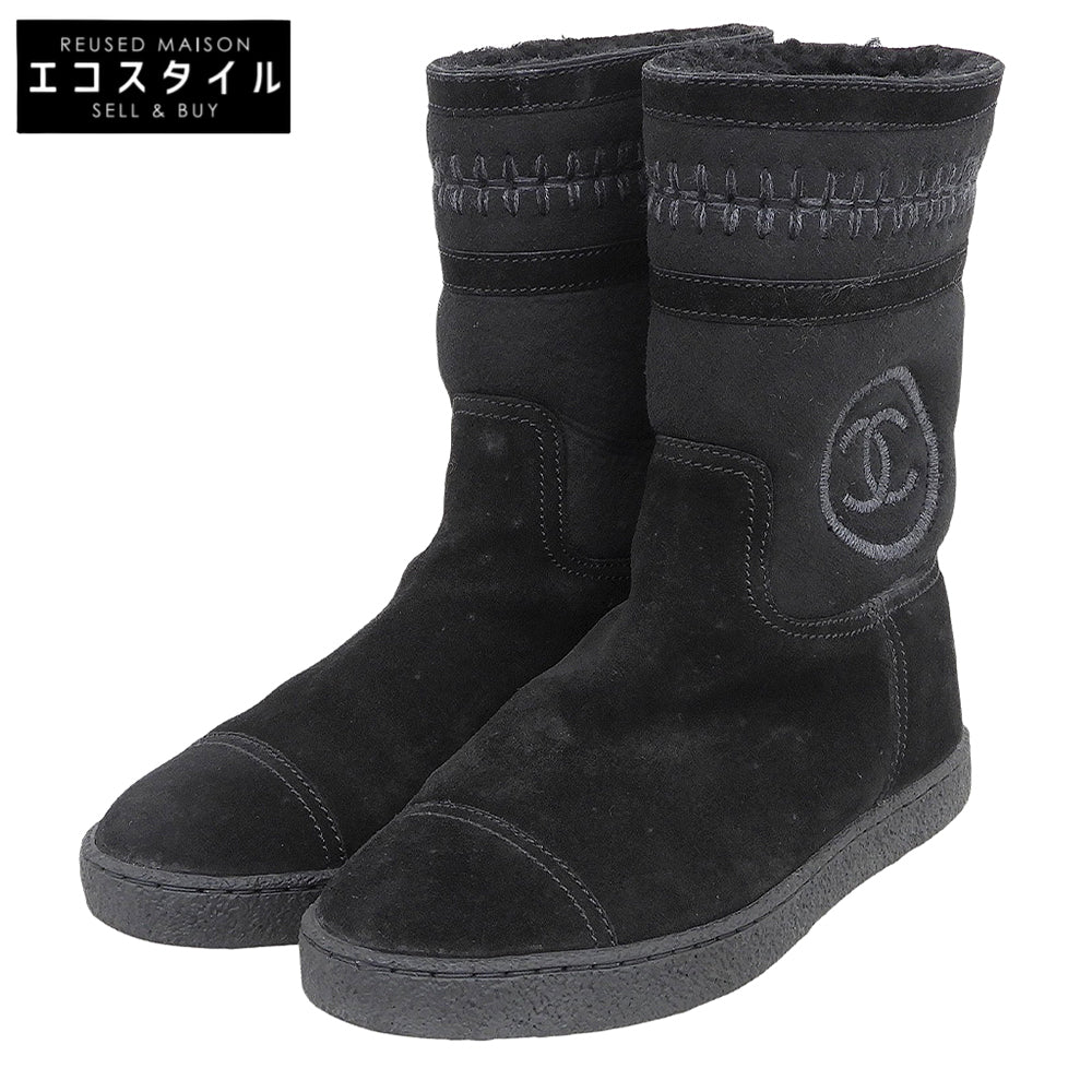CHANEL シャネル ココマーク ステッチ ムートンブーツ レディース ブラック 36 G30208 シューズ