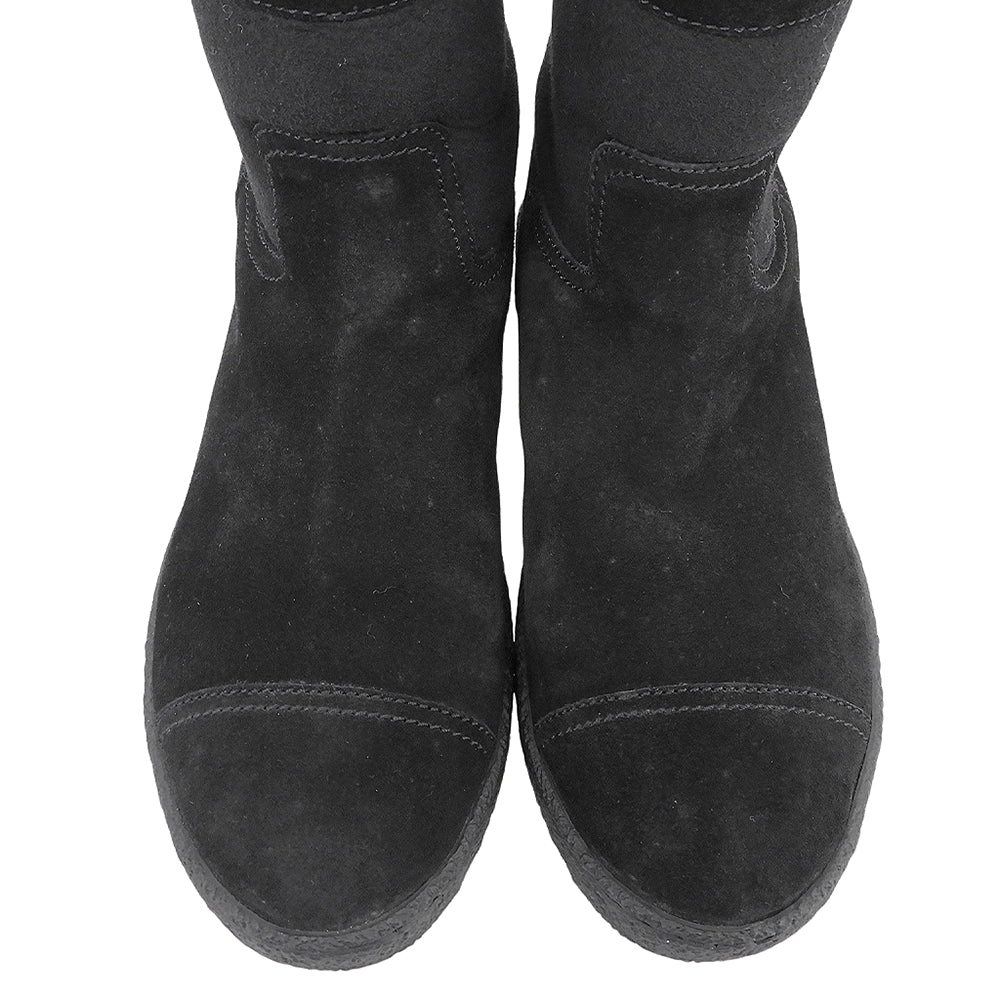 CHANEL Coco Mark stitched shearling boots, women's shoes, black, 36, G30208, shoes