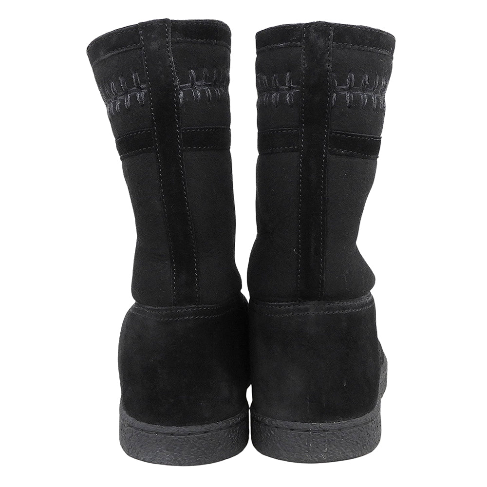 CHANEL Coco Mark stitched shearling boots, women's shoes, black, 36, G30208, shoes