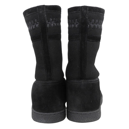 CHANEL Coco Mark stitched shearling boots, women's shoes, black, 36, G30208, shoes
