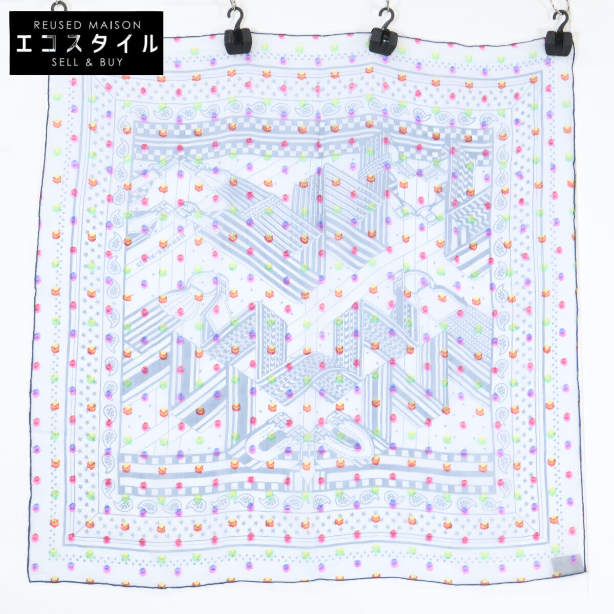 HERMES エルメス 【美品】SANGLES EN ZIGZAG BANBANA ジグザグのサングル シルク混 カレ60 スカーフ