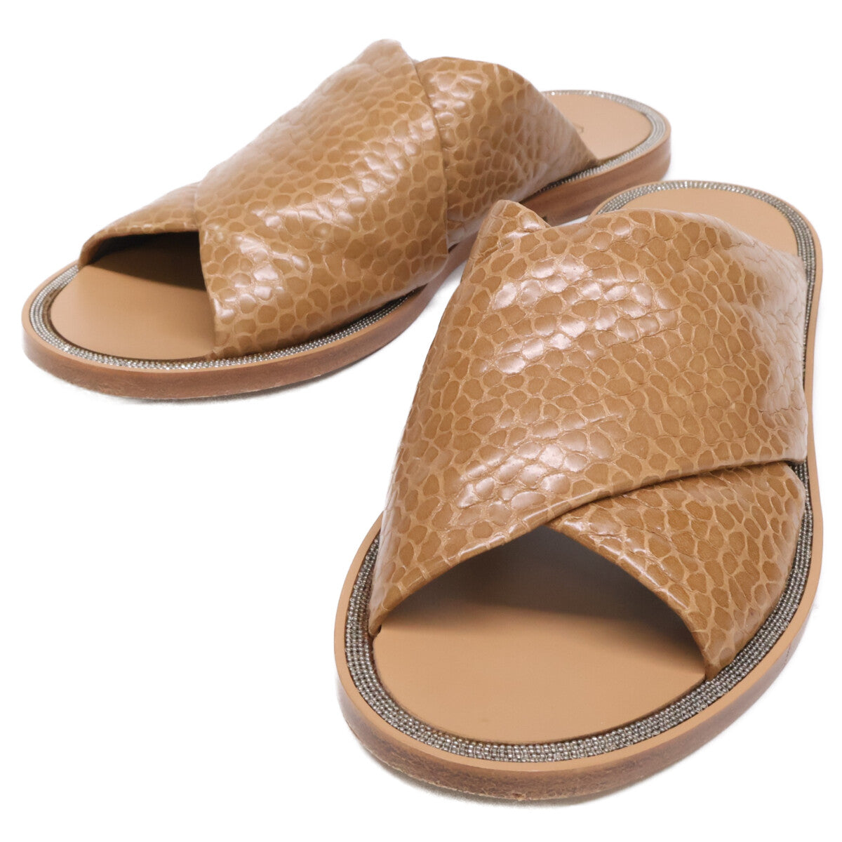 BRUNELLO CUCINELLI ブルネロクチネリ 【美品】レザー モニーレ装飾 クロスサンダル シューズ