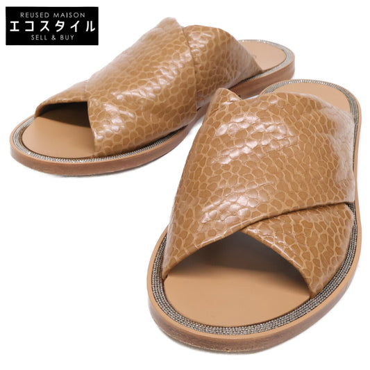 BRUNELLO CUCINELLI ブルネロクチネリ 【美品】レザー モニーレ装飾 クロスサンダル シューズ