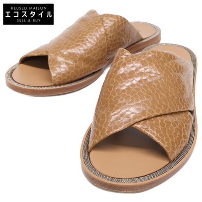 BRUNELLO CUCINELLI ブルネロクチネリ 【美品】レザー モニーレ装飾 クロスサンダル シューズ