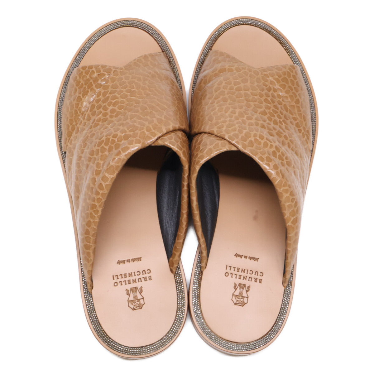 BRUNELLO CUCINELLI ブルネロクチネリ 【美品】レザー モニーレ装飾 クロスサンダル シューズ