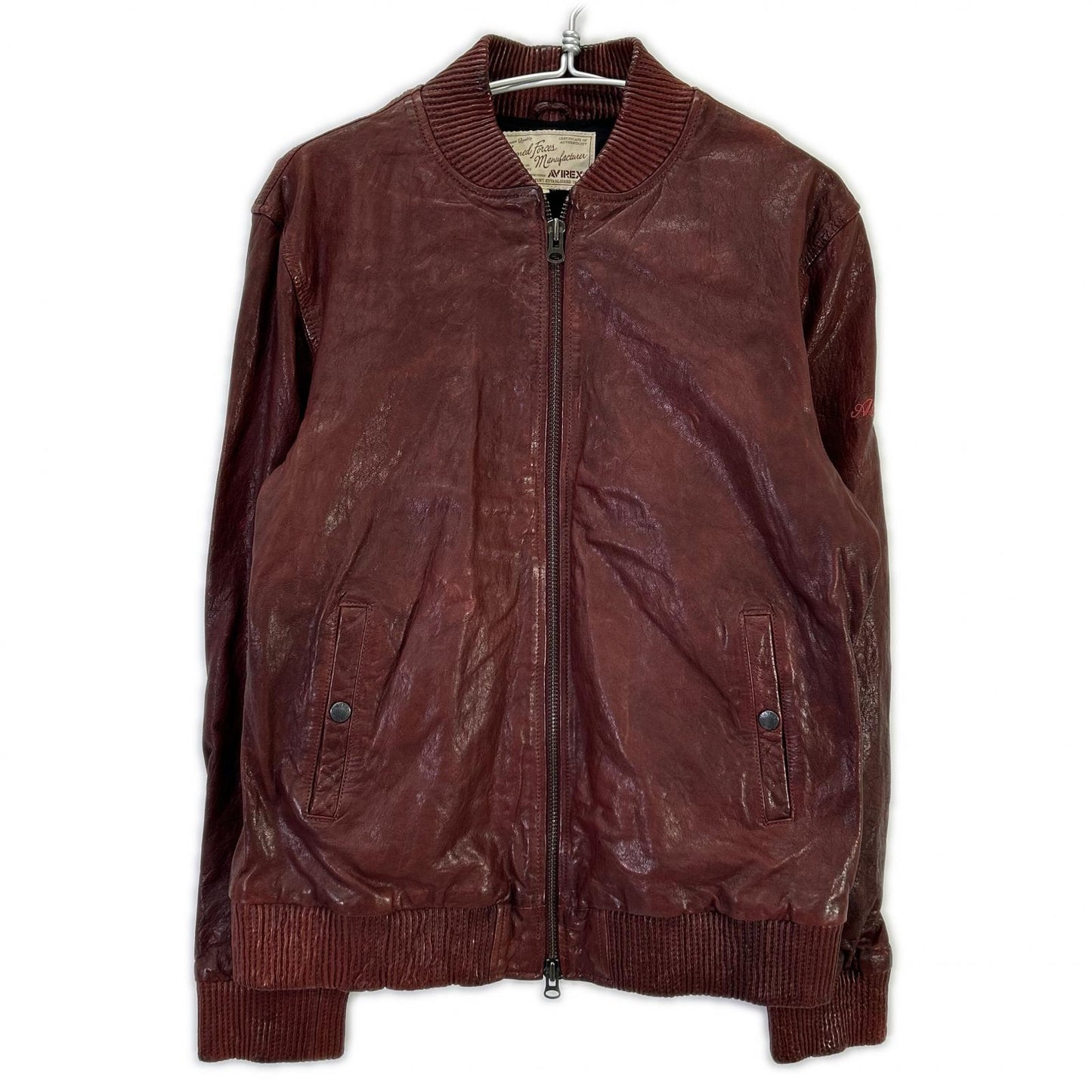 AVIREX 6131016 Bordeaux Goat Leather MA-1 Bomber Jacket