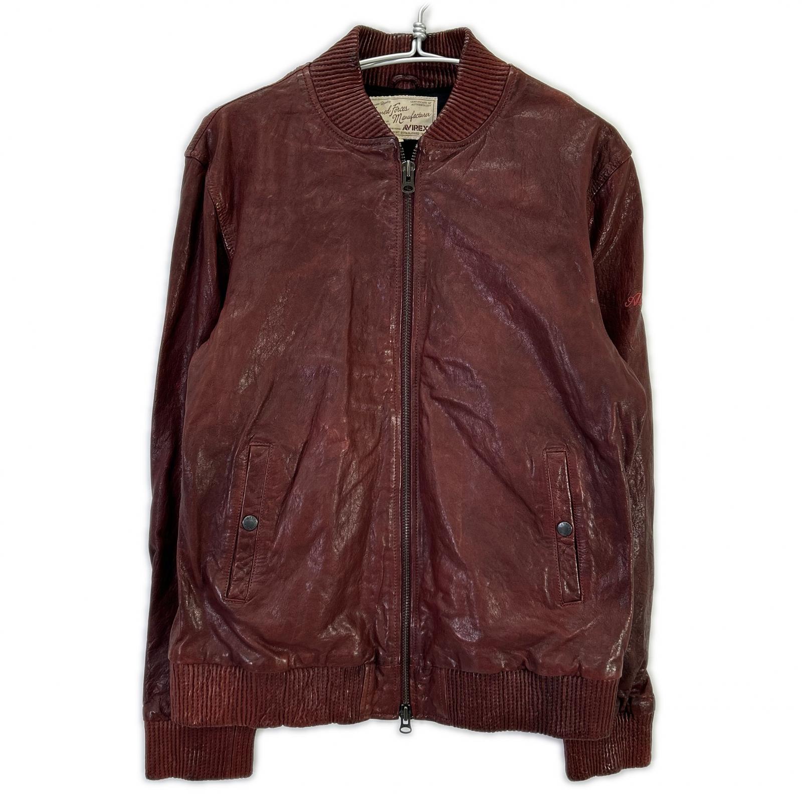 AVIREX 6131016 Bordeaux Goat Leather MA-1 Bomber Jacket
