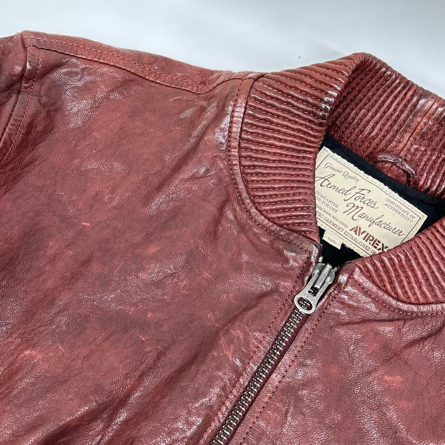 AVIREX 6131016 Bordeaux Goat Leather MA-1 Bomber Jacket