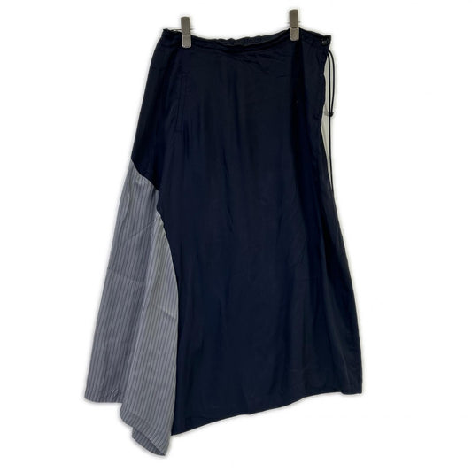 Y's YH-P22-828 海军蓝 CUPRO ASYMMETRIC PANTS WITH GATHERED WAIST 下装