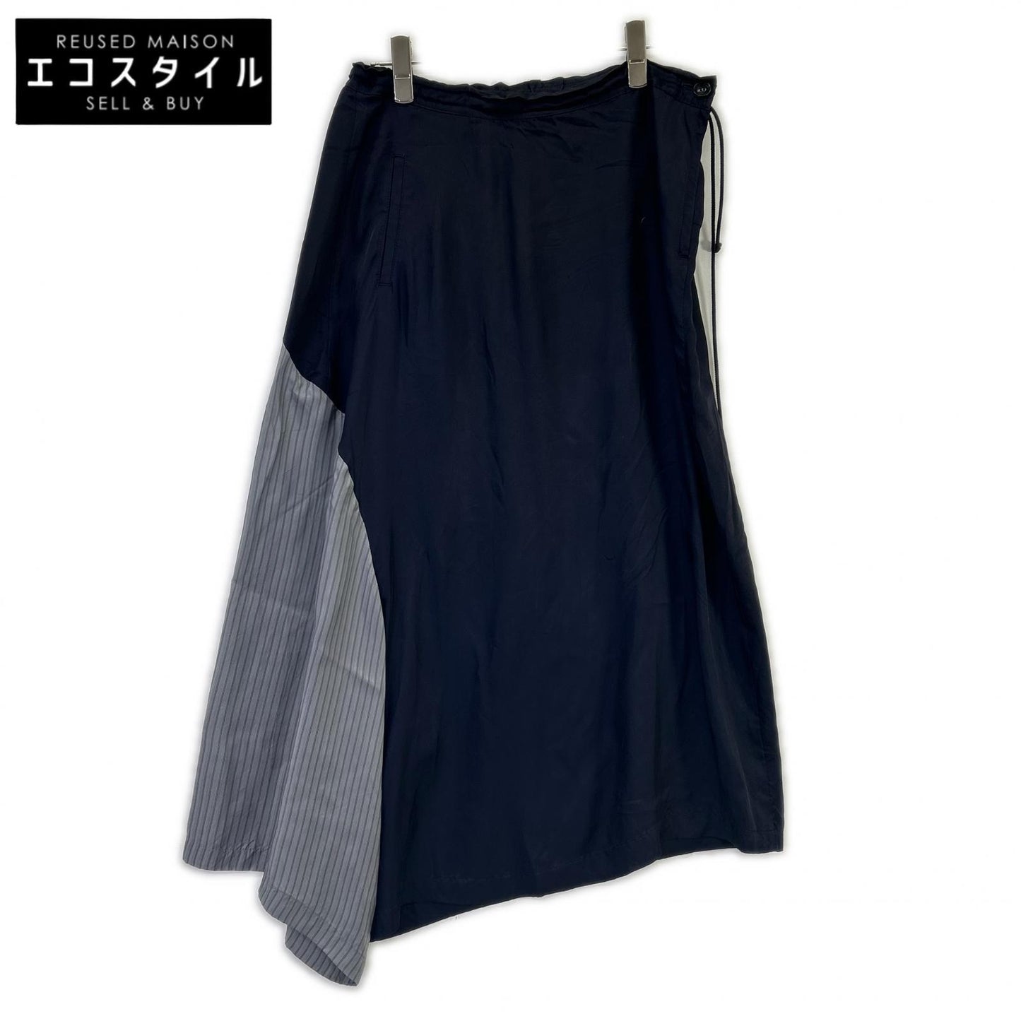 Y's ワイズ YH-P22-828 Navy CUPRO ASYMMETRIC PANTS WITH GATHERED WAIST Bottoms
