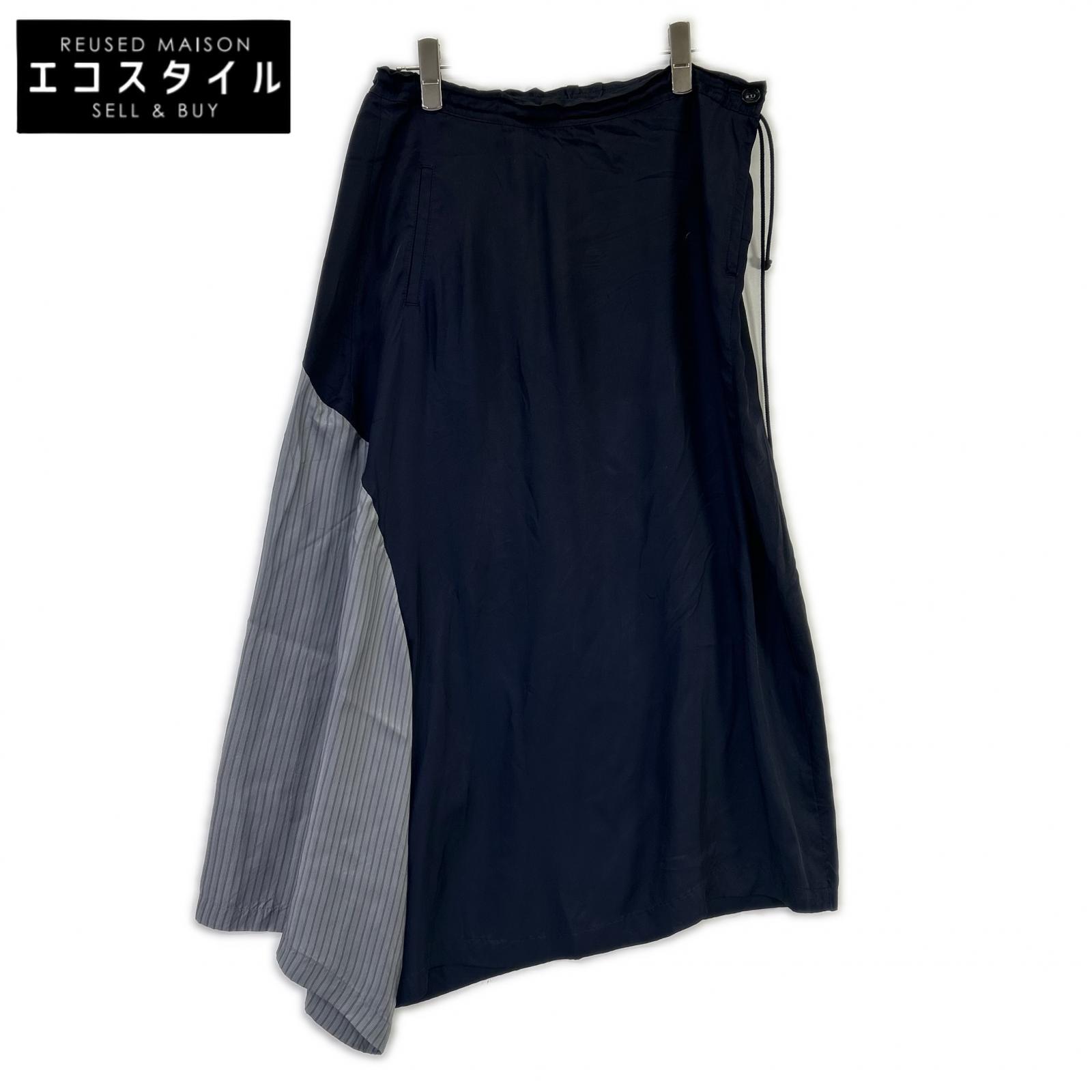 Y's ワイズ YH-P22-828 Navy CUPRO ASYMMETRIC PANTS WITH GATHERED WAIST Bottoms