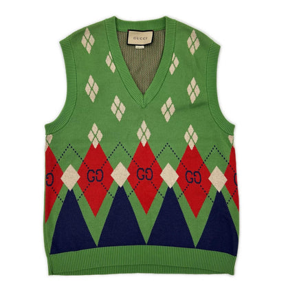 GUCCI グッチ 653841 XKBUQ グリーン 21AW アーガイルニットベスト ベスト