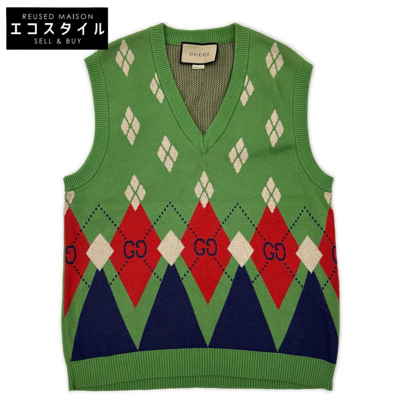 GUCCI グッチ 653841 XKBUQ グリーン 21AW アーガイルニットベスト ベスト