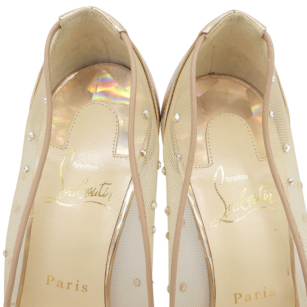 CHRISTIAN LOUBOUTIN Fine Condition Strass 100mm Heeled Pumps Women's Beige 37 1/2 Shoes