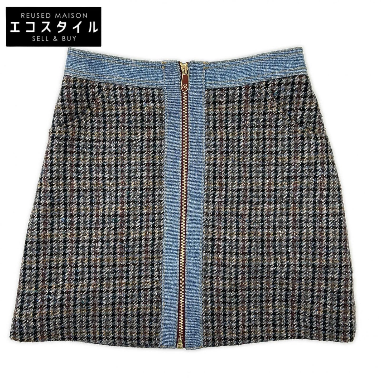 SANDRO サンドロ ブルー SFPJU00752-D284 Short tweed and denim skirt スカート