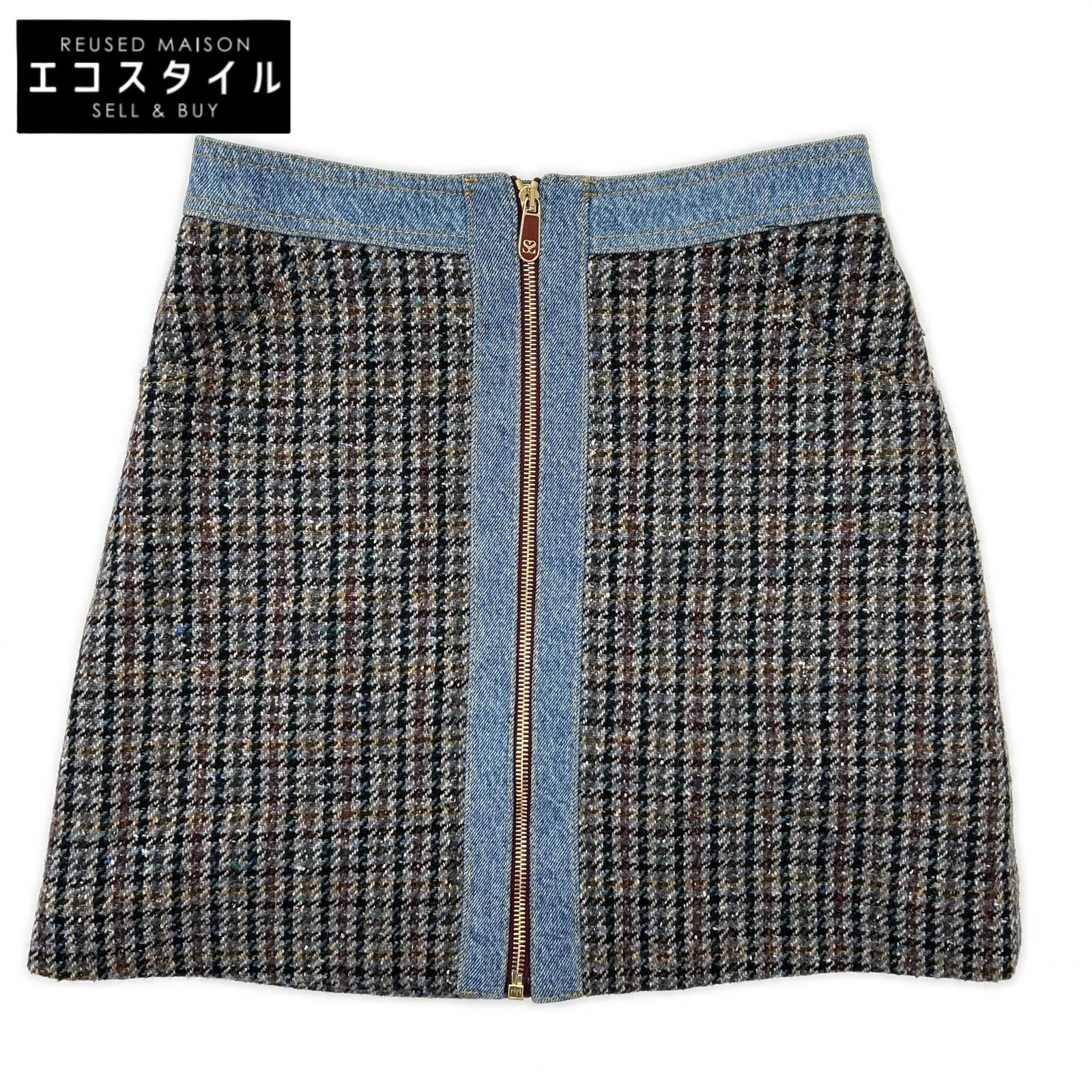 SANDRO サンドロ ブルー SFPJU00752-D284 Short tweed and denim skirt スカート