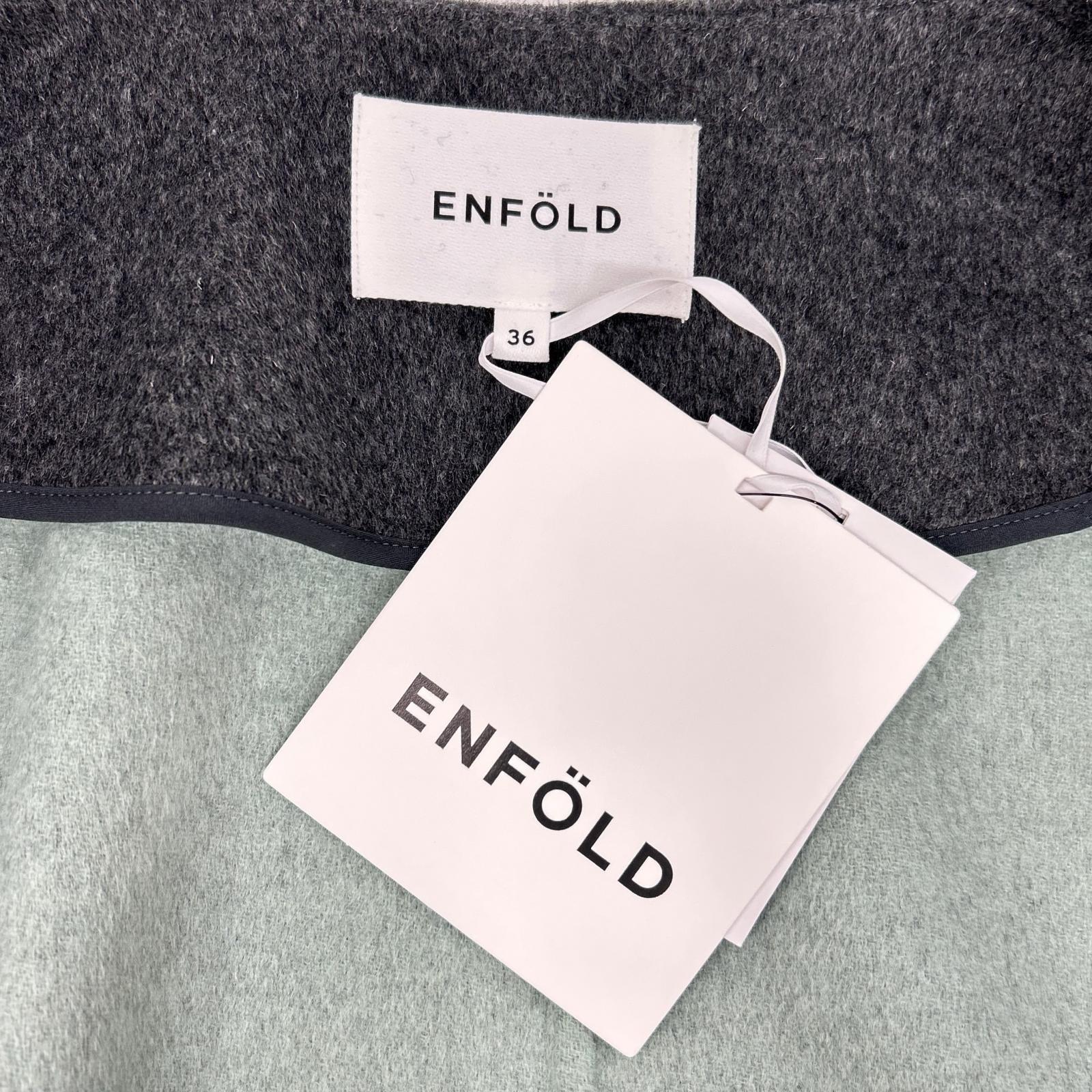 ENFOLD エンフォルド 300DA230-0710 グレー×グリーン ウール ノーカラーコート コート