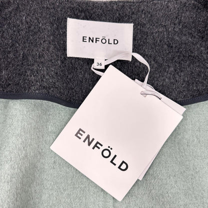 ENFOLD エンフォルド 300DA230-0710 グレー×グリーン ウール ノーカラーコート コート
