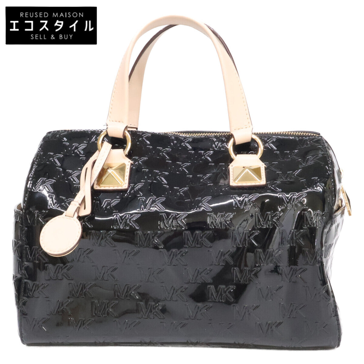 MICHAEL KORS マイケルコース 【美品】グレイソン エンボスロゴ パテント サッチェル ミディアム 2WAYショルダー ボストンバッグ
