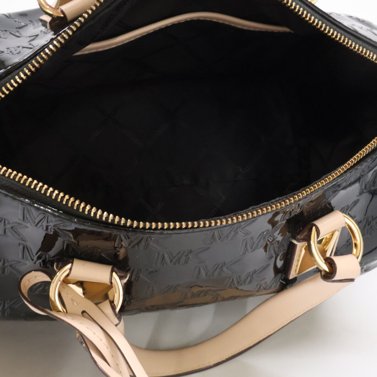 MICHAEL KORS マイケルコース 【美品】グレイソン エンボスロゴ パテント サッチェル ミディアム 2WAYショルダー ボストンバッグ