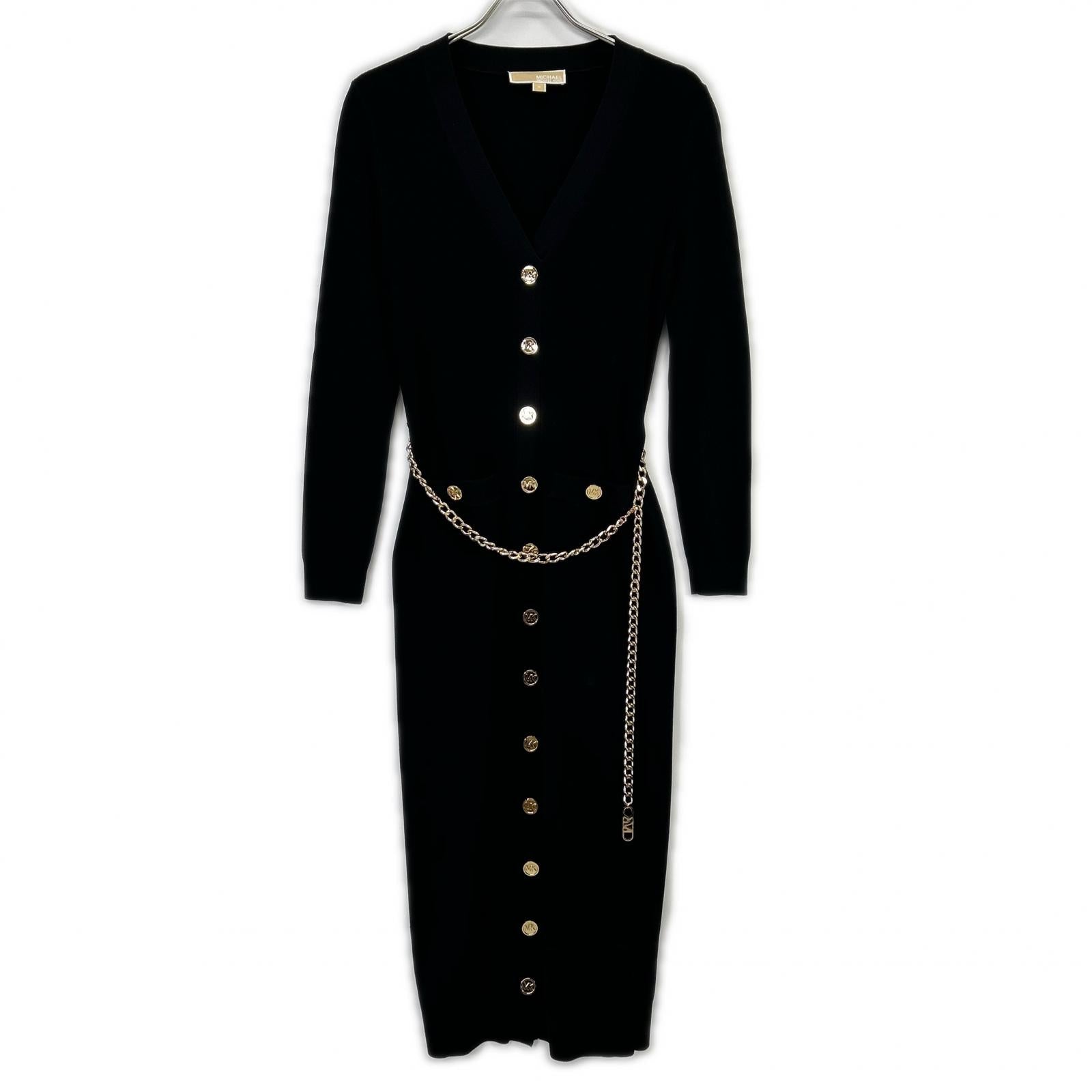 MICHAEL KORS マイケルコース ブラック MF381UB33D Stretch Viscose Belted Midi Dress ワンピース