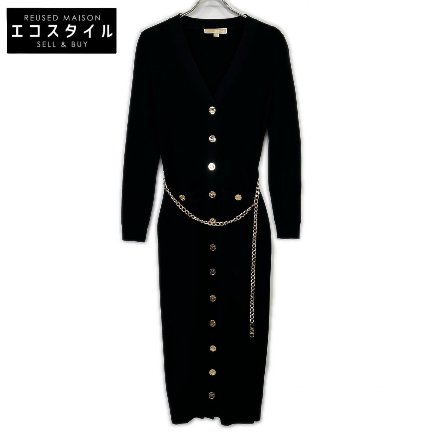 MICHAEL KORS Michael Kors Black MF381UB33D Stretch Viscose Belted Midi Dress Dress