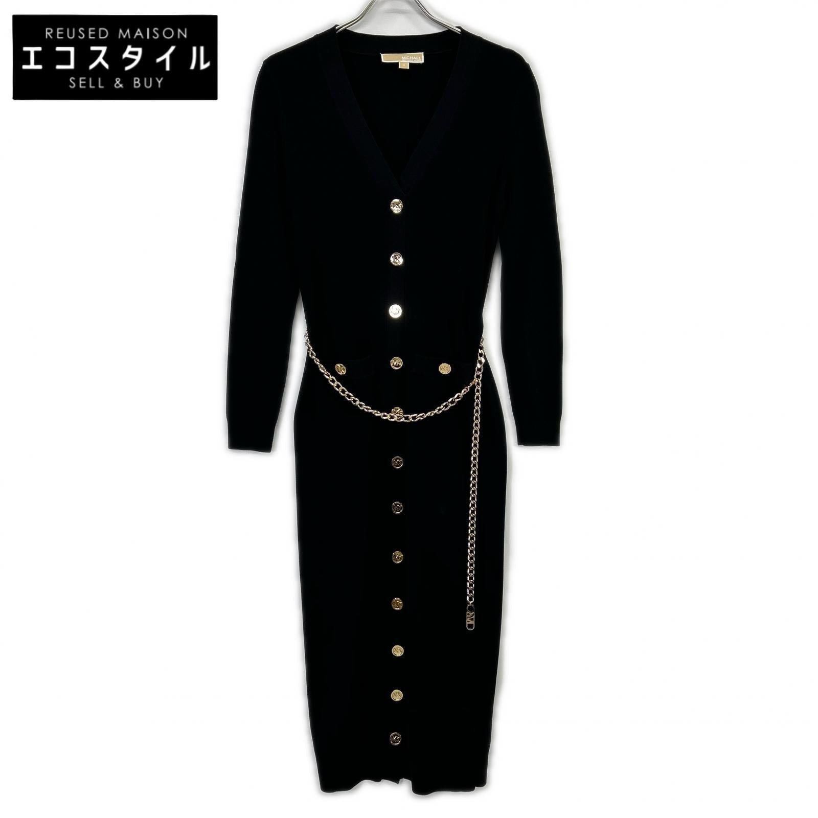 MICHAEL KORS Michael Kors Black MF381UB33D Stretch Viscose Belted Midi Dress Dress