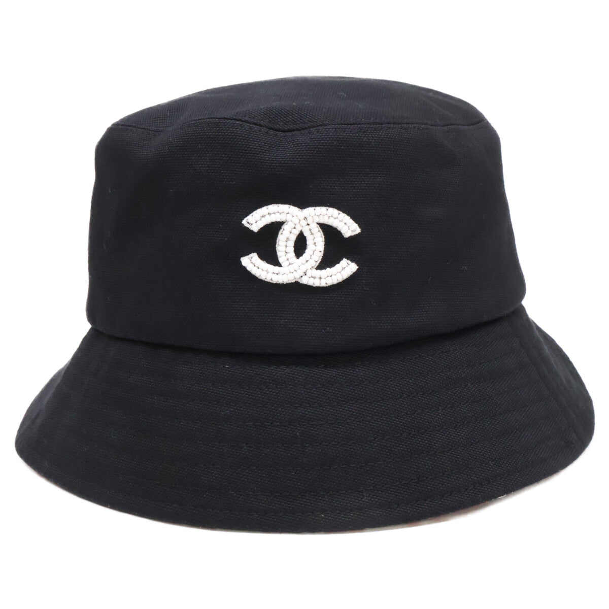 CHANEL シャネル 美品 国内正規 ビーズ ココマーク コットン バケットハット 帽子