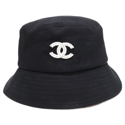 CHANEL シャネル 美品 国内正規 ビーズ ココマーク コットン バケットハット 帽子