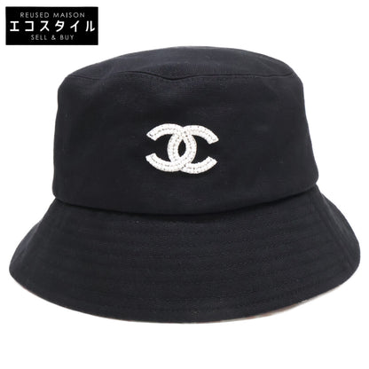 CHANEL シャネル 美品 国内正規 ビーズ ココマーク コットン バケットハット 帽子