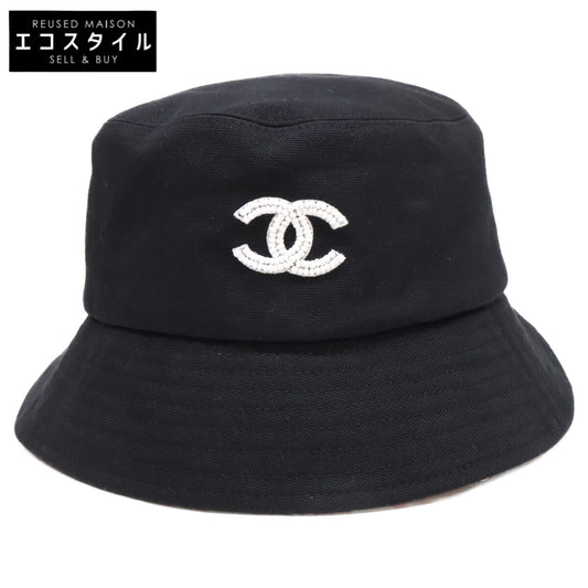 CHANEL シャネル 美品 国内正規 ビーズ ココマーク コットン バケットハット 帽子