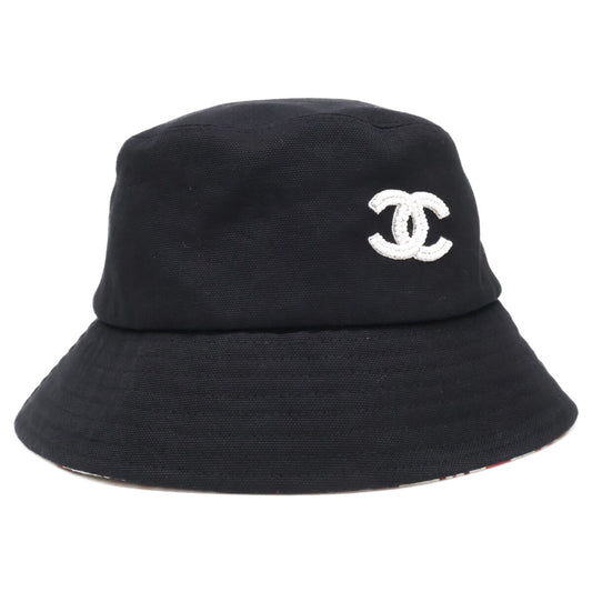 CHANEL シャネル 美品 国内正規 ビーズ ココマーク コットン バケットハット 帽子