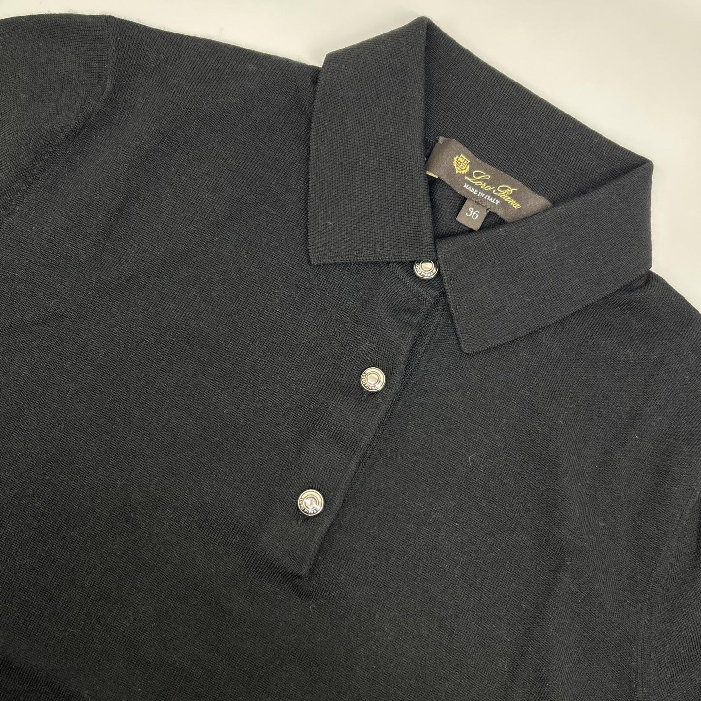 【SALE】 Loro Piana ロロピアーナ ブラック FAO9853 バージンウール カシミヤ シルク ロゴ釦 ソッティーレ・ポロシャツ トップス