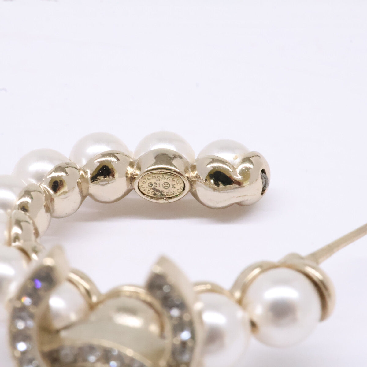CHANEL シャネル ゴールド C21K ココマーク No.5 フェイクパール フープピアス ピアス