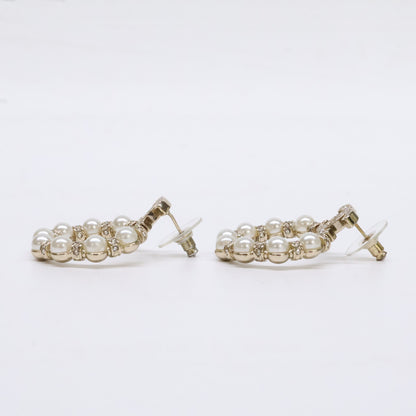 CHANEL シャネル A22B ココマーク イミテーションパール ラインストーン ピアス