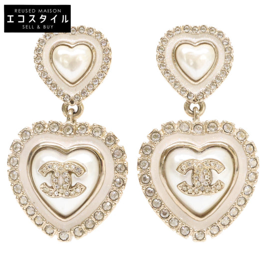 CHANEL シャネル C24A ラインストーン ココマーク ダブルハート パール ピアス