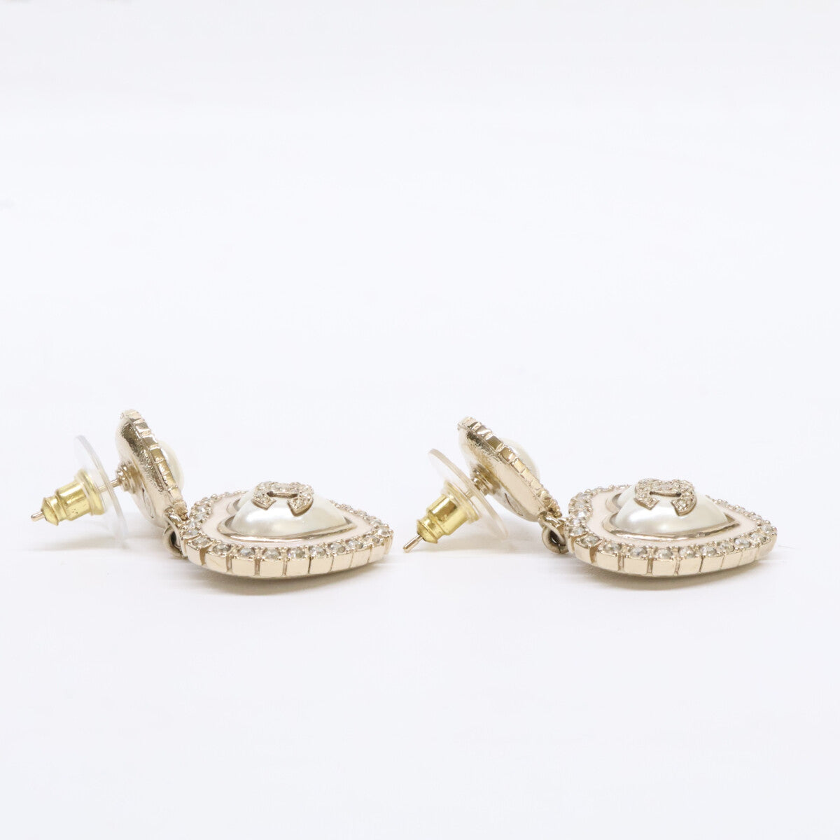 CHANEL シャネル C24A ラインストーン ココマーク ダブルハート パール ピアス
