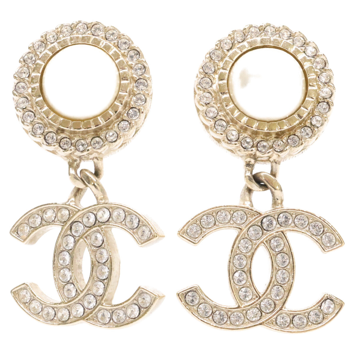 CHANEL シャネル B21B ココマーク イミテーションパール ラインストーン ピアス