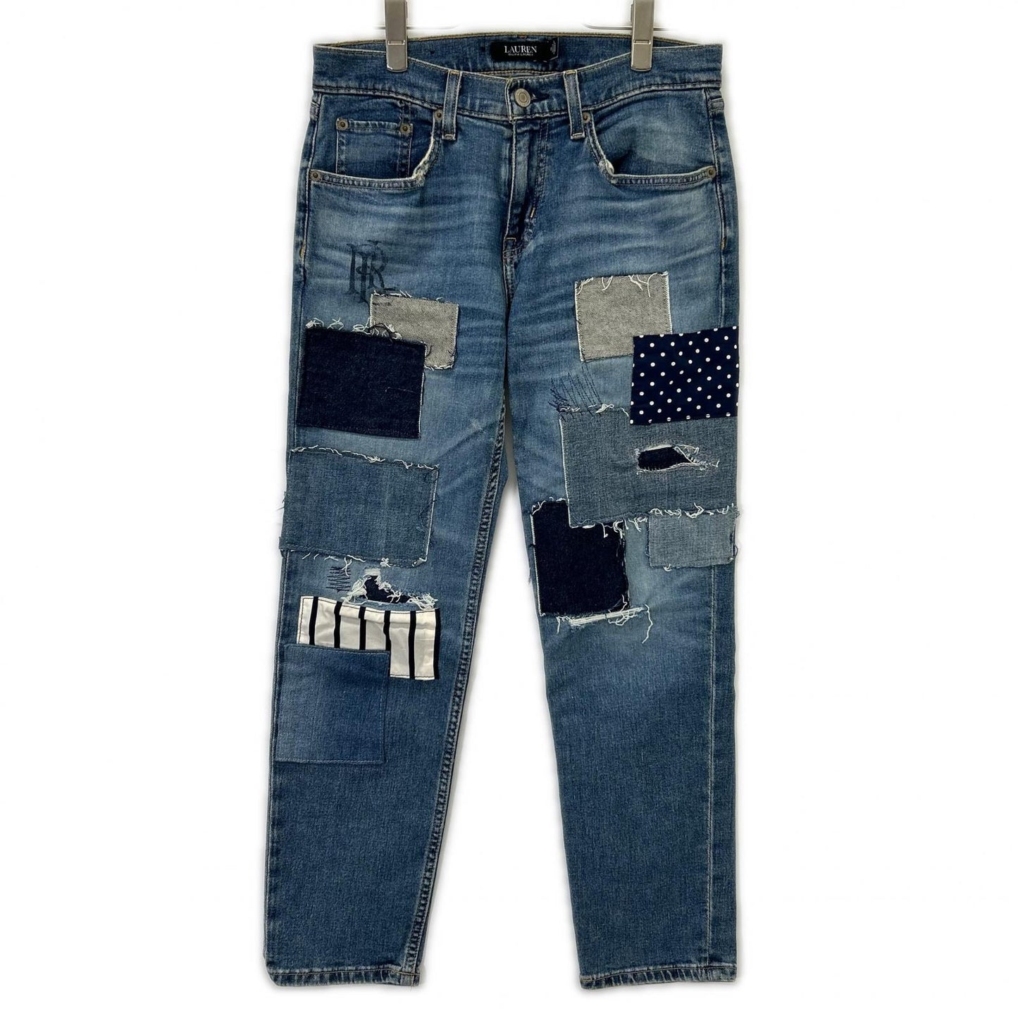 LAUREN RALPH LAUREN ローレン ラルフローレン ブルー パッチワーク リペア加工 デニム パンツ ボトムス