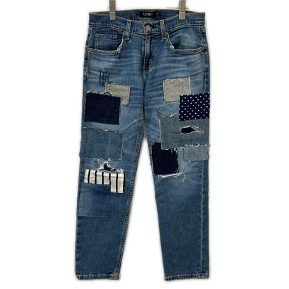 LAUREN RALPH LAUREN ローレン ラルフローレン ブルー パッチワーク リペア加工 デニム パンツ ボトムス