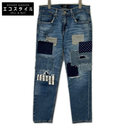 LAUREN RALPH LAUREN ローレン ラルフローレン ブルー パッチワーク リペア加工 デニム パンツ ボトムス
