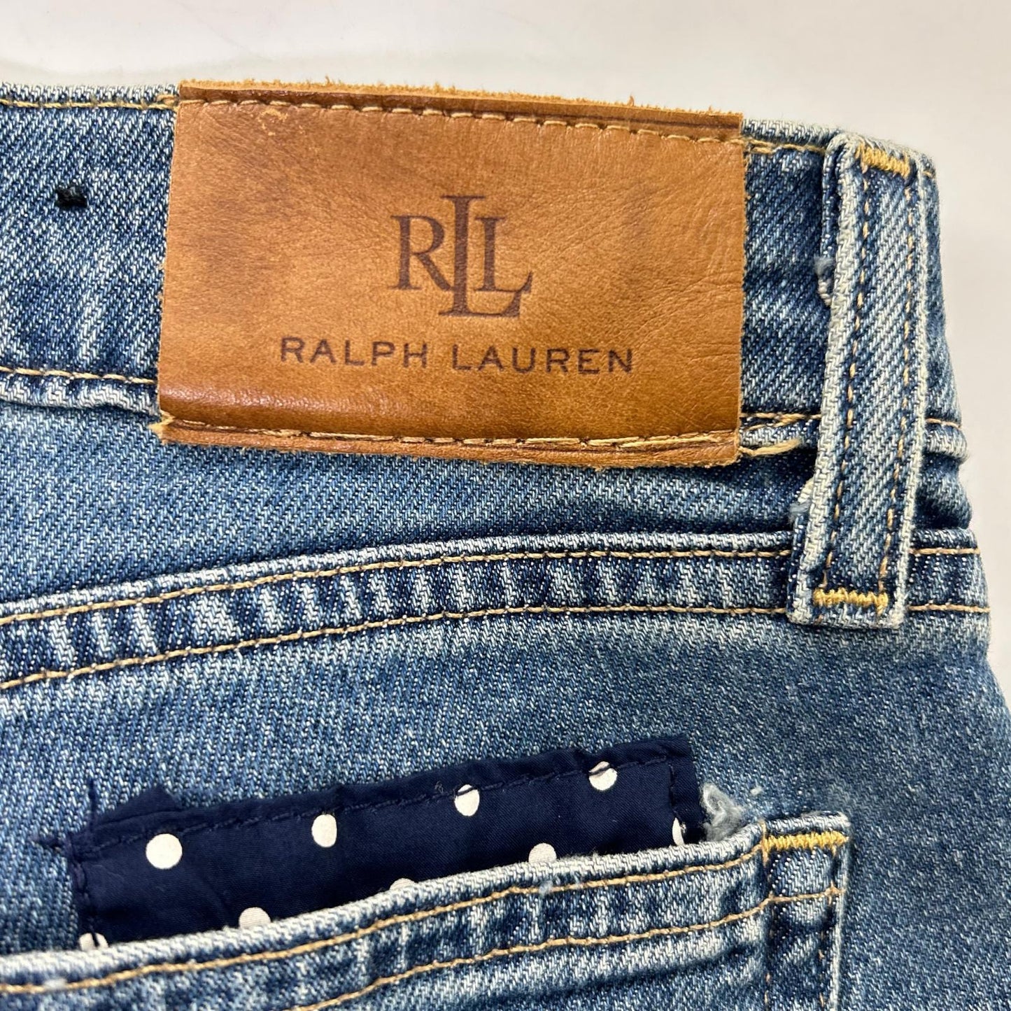 LAUREN RALPH LAUREN ローレン ラルフローレン ブルー パッチワーク リペア加工 デニム パンツ ボトムス