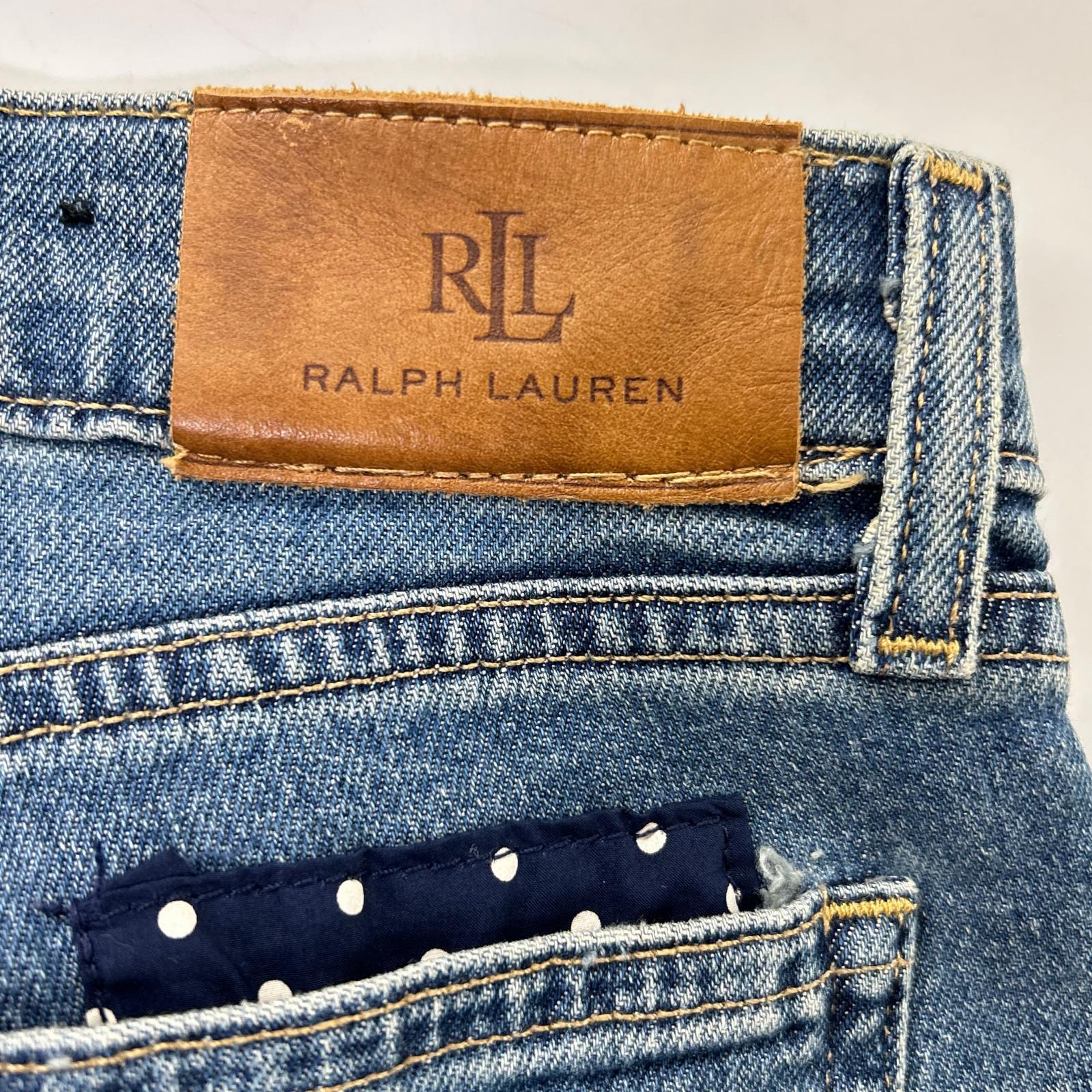 LAUREN RALPH LAUREN ローレン ラルフローレン ブルー パッチワーク リペア加工 デニム パンツ ボトムス