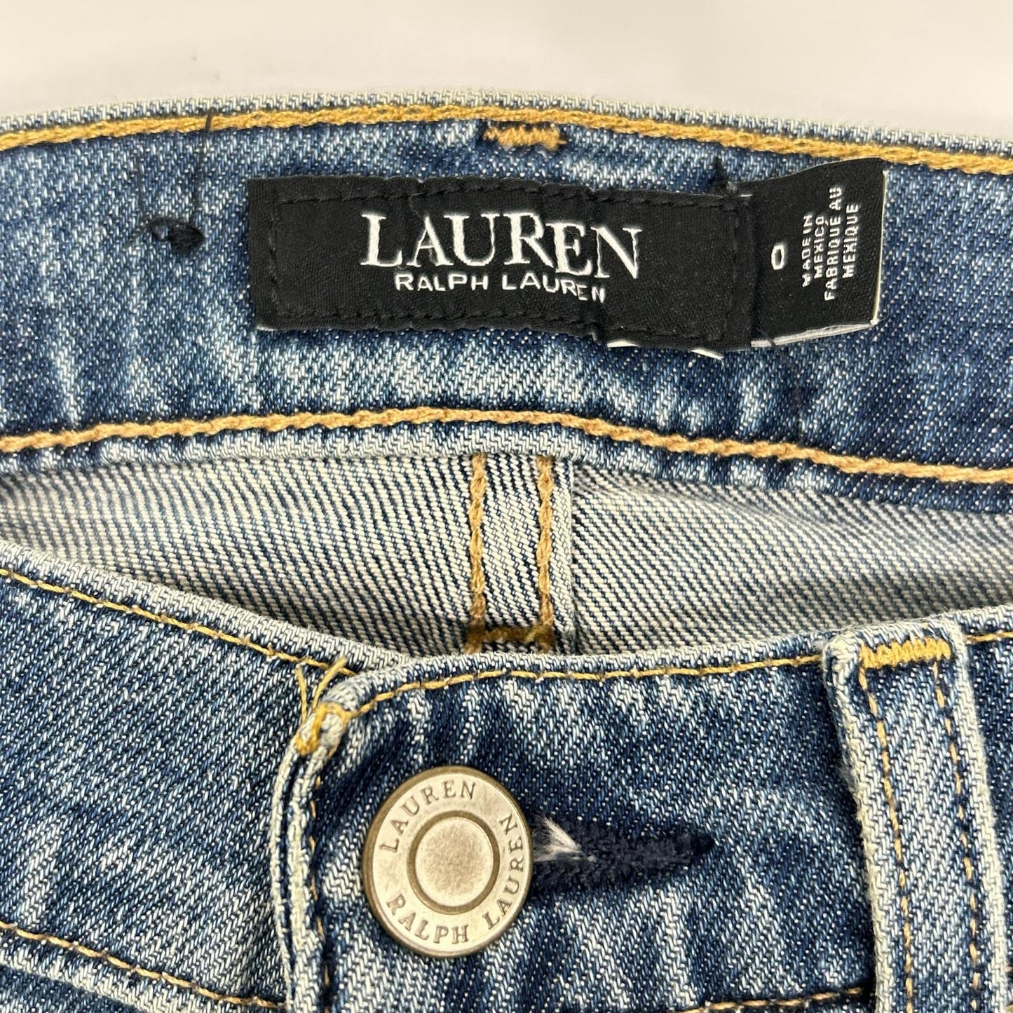 LAUREN RALPH LAUREN ローレン ラルフローレン ブルー パッチワーク リペア加工 デニム パンツ ボトムス