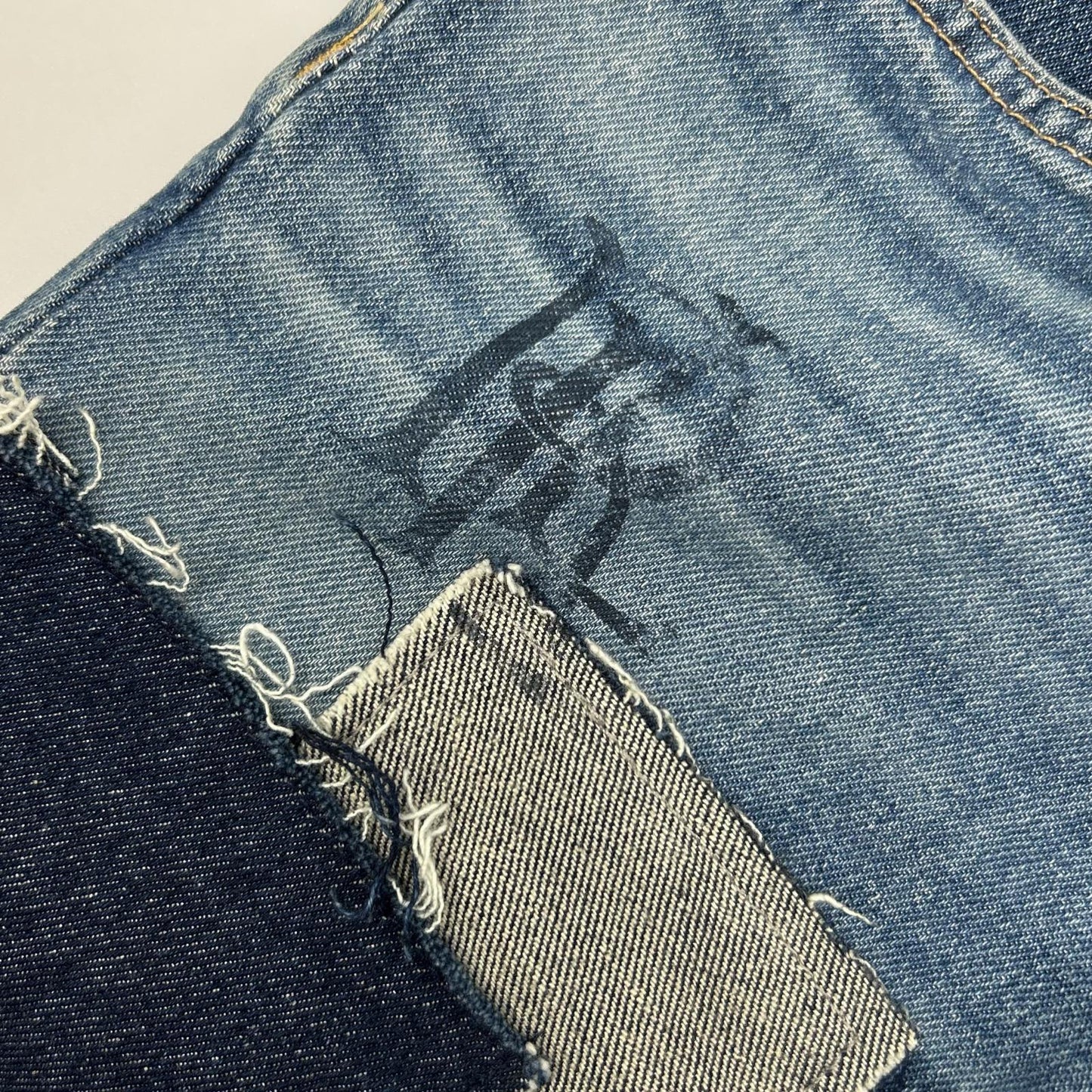 LAUREN RALPH LAUREN ローレン ラルフローレン ブルー パッチワーク リペア加工 デニム パンツ ボトムス